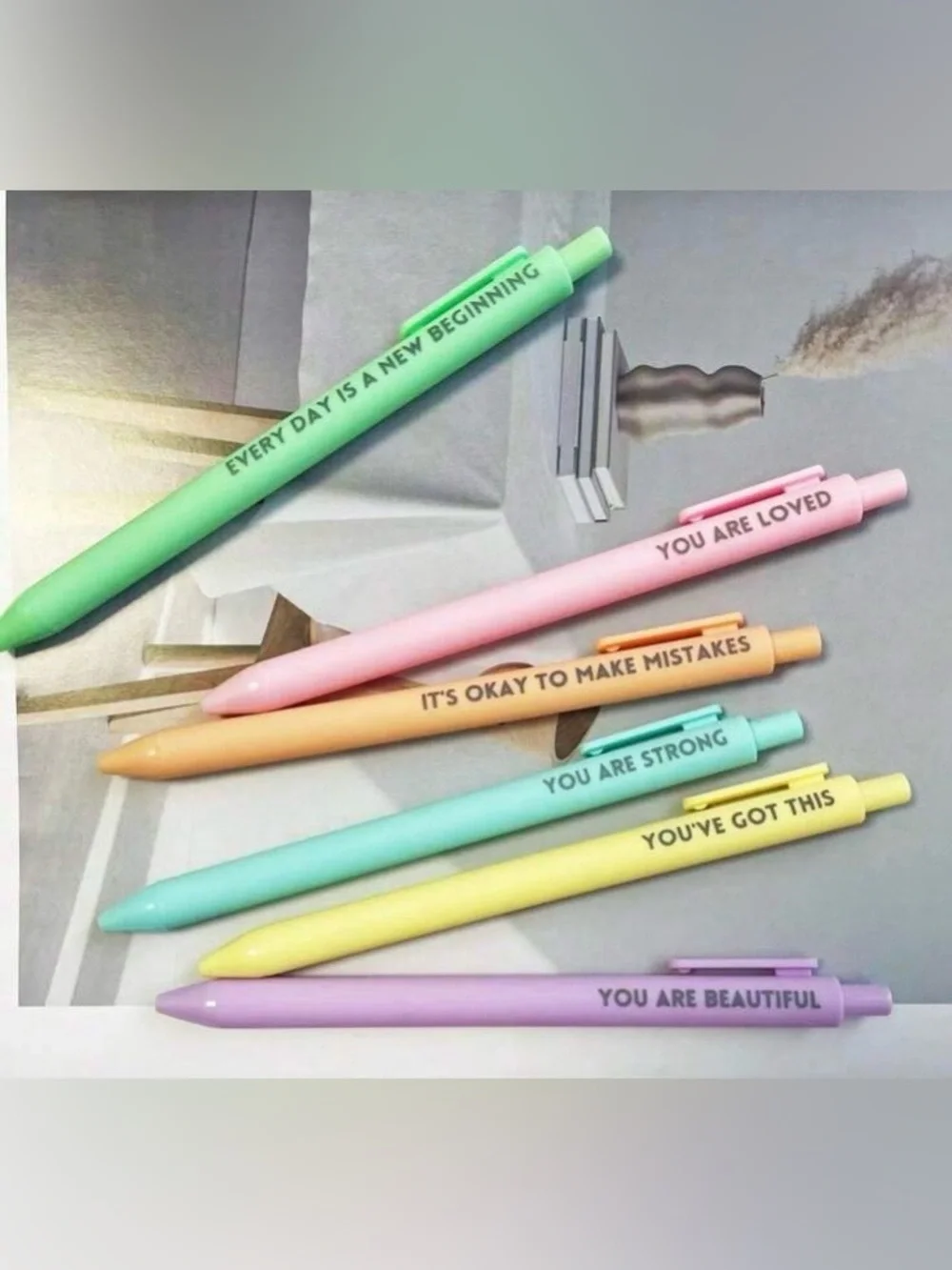 Inspirational Pen Set of 6 Motivational Quote Teacher Gifts Cute Stationery